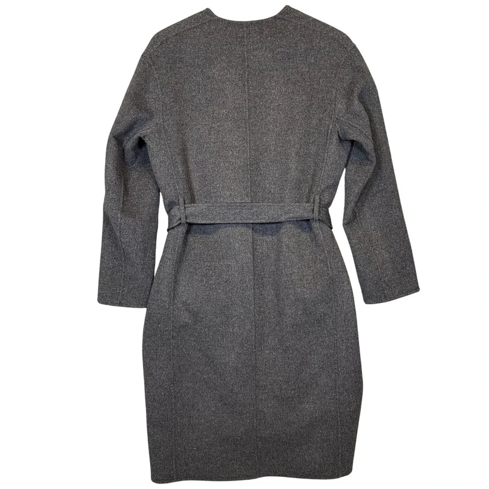 Vince Reversible Coat Women Med Grey Navy Wool Cashmere Belted Wrap Long Jacket